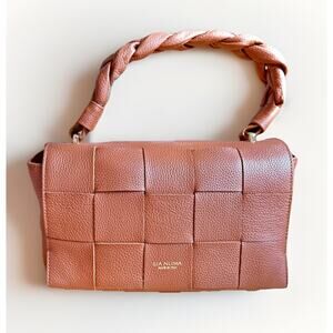 Lia Numa Brown Dollaro Braided Woven Cognac Leather Handbag Crossbody Italy